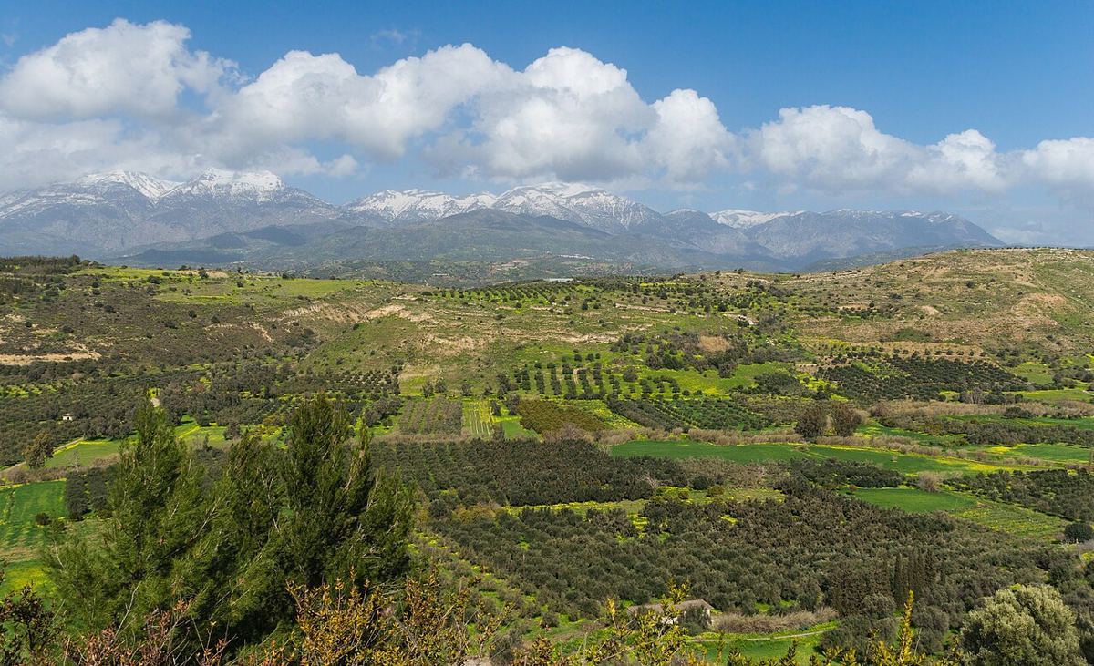 Crete — Mount Ida chain Messara plain from Phaistos Crete Greece