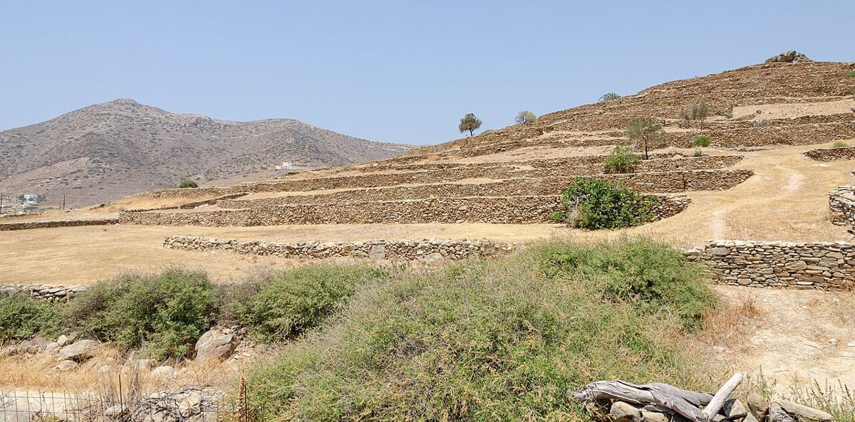 Ios — Stone terraces on Skarkos hill, Ios, Greece, 21 July 2012